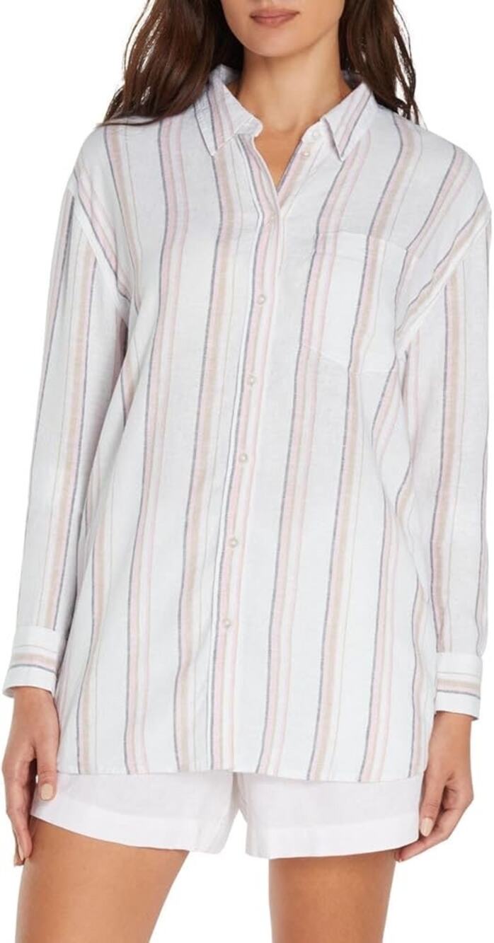 GAP NWOT Women's XXL Linen Rayon Blend L/S Button Up Striped Blouse Shirt